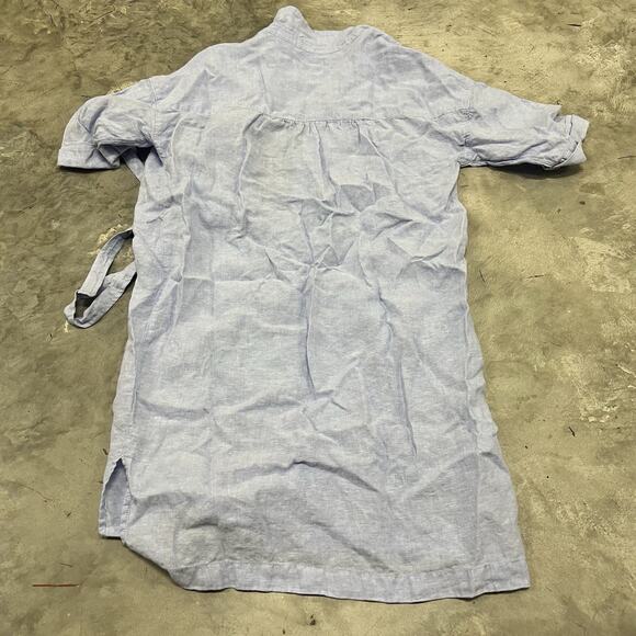 Tahari Shirt Dress 100% Linen Button Down Large L Light Blue Womens Tie Waist - Picture 3 of 5